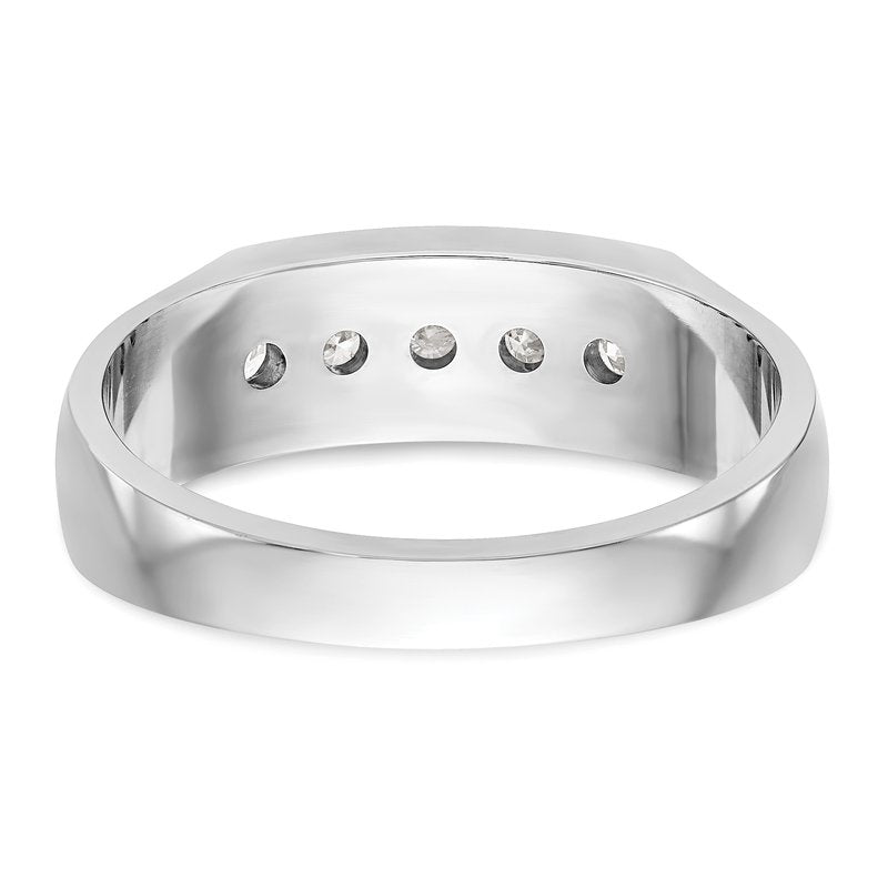 14K White Gold Men's 1/3 carat Lab Grown Diamond VS+ F+ Complete Channel Five Stone Band
