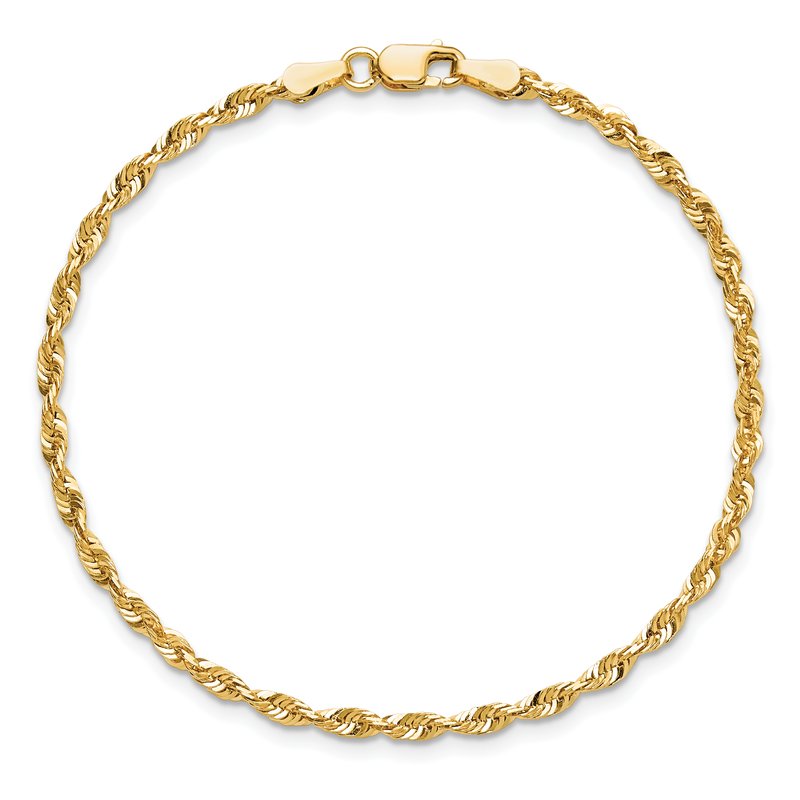 14K 10 inch 2.5mm Ultra Diamond-cut Rope with Lobster Clasp Anklet