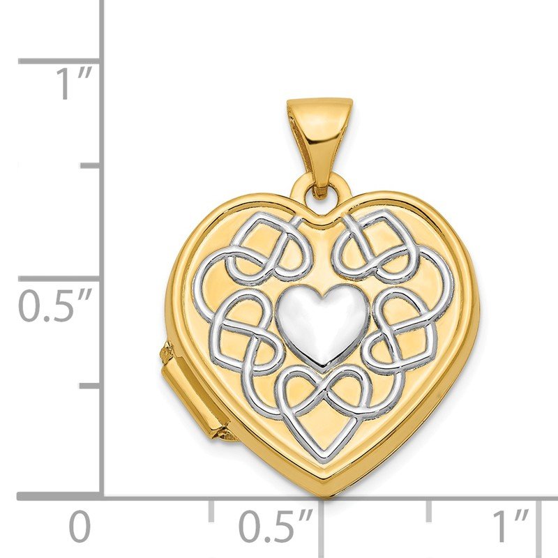14k with White Rhodium Celtic Knot with Heart of Gold Poem on Reverse 18mm Heart Locket