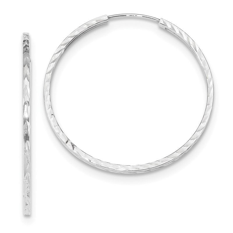 14k White Gold 1.35x35mm Diamond-cut Square-Tube Endless Hoop Earrings