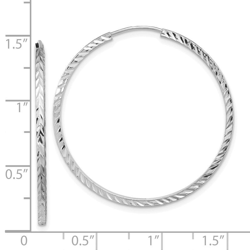 14k White Gold 1.35x35mm Diamond-cut Square-Tube Endless Hoop Earrings
