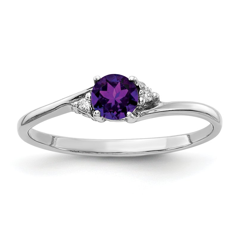 14k White Gold 4mm Amethyst &amp; AA Diamond Ring
