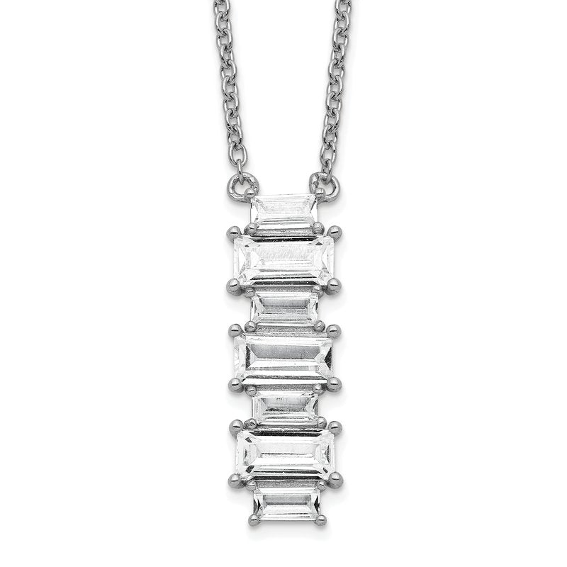 Sterling Silver Rhodium-plated Emerald-cut CZ Vertical Bar 18 Inch Necklace
