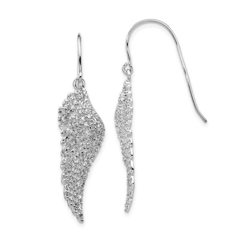 Sterling Silver Rhodium-plated Brilliant-cut CZ Angel Wing Shepherd Hook Dangle Earrings