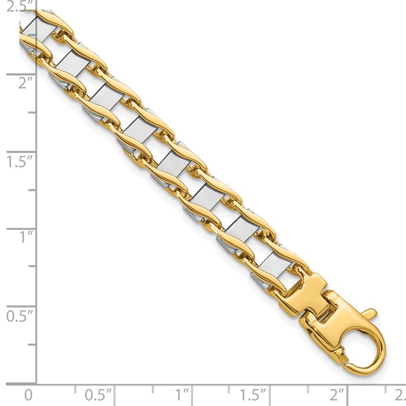 14k Two-tone 7.5mm Hand-polished Fancy Link 8.5 inch Bracelet