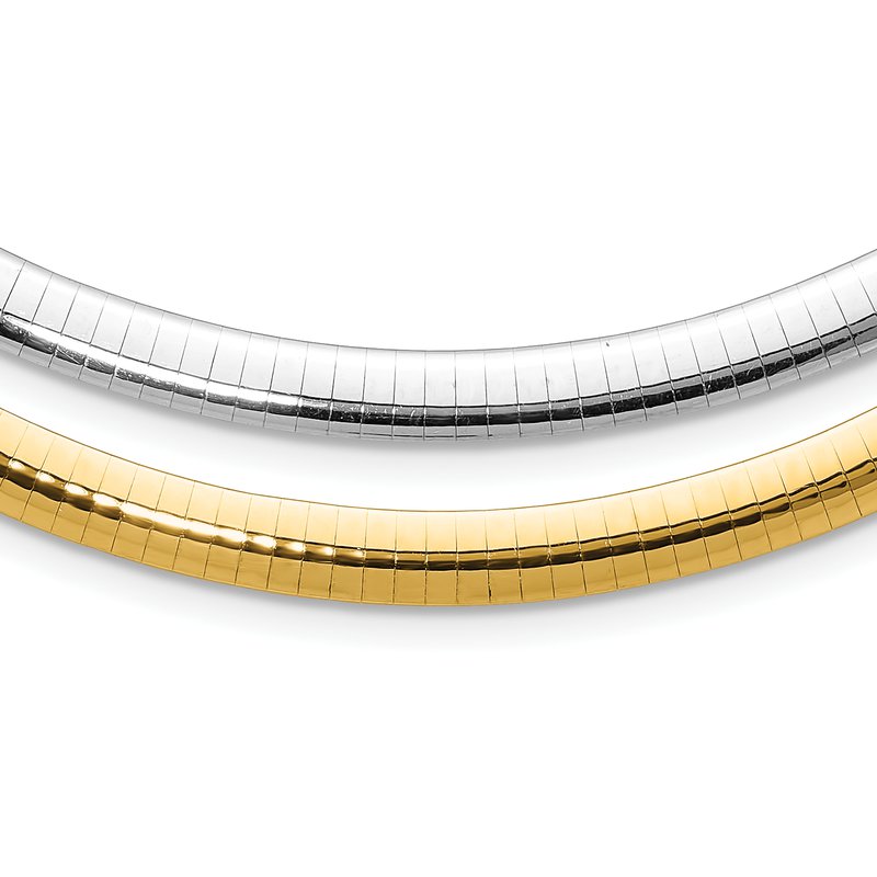 14k Two-tone 6mm Reversible White and Yellow 16 inch Domed Omega Necklace
