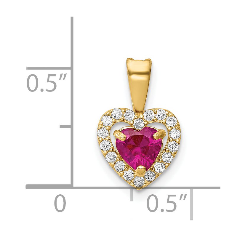 14K Polished Red and Clear CZ Halo Heart Pendant