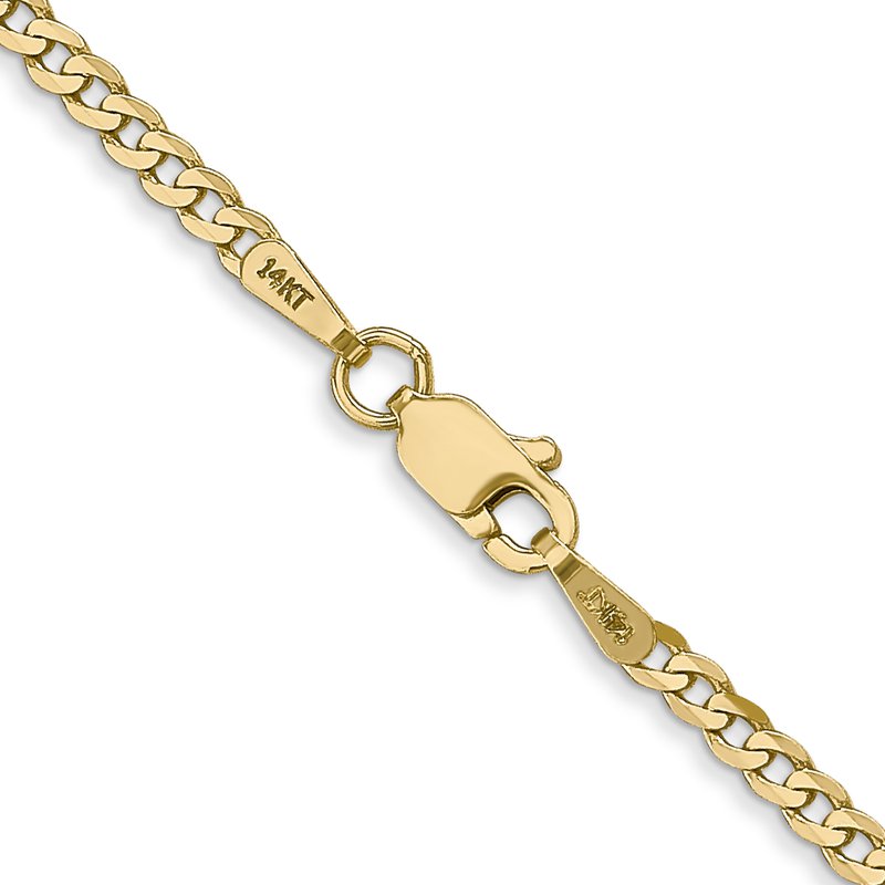 14K 10 inch 2.2mm Flat Beveled Curb with Lobster Clasp Anket