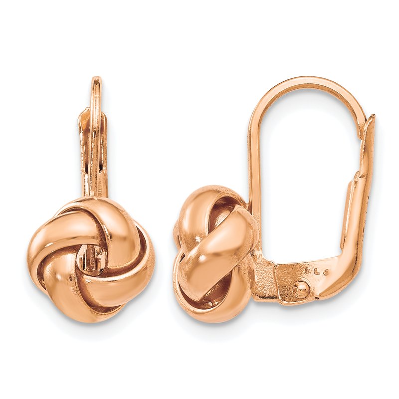 14K &amp; Rose Gold Plated Polished Love Knot Leverback Earrings