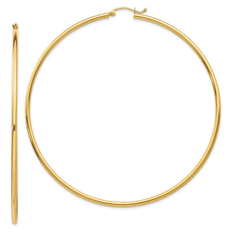 14k 2x75mm Polished Lightweight Round Tube Hoop Earrings