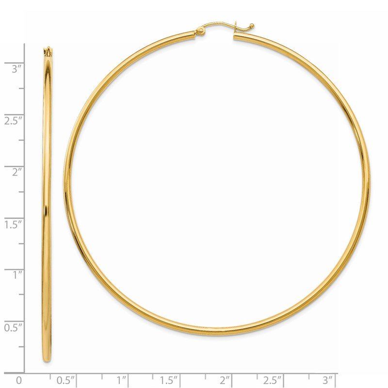 14k 2x75mm Polished Lightweight Round Tube Hoop Earrings