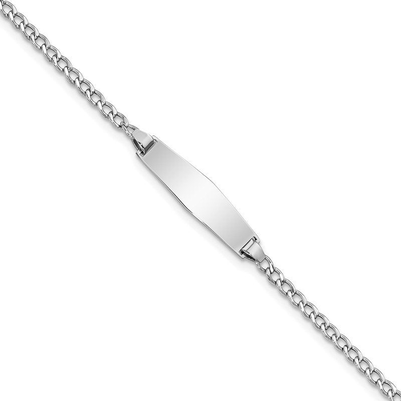 14k White Gold Polished Semi-Solid Chain/Solid Plate Cuban Link Soft Diamond Shape 20x5.5mm Plate 6 inch Baby/Child ID Bracelet