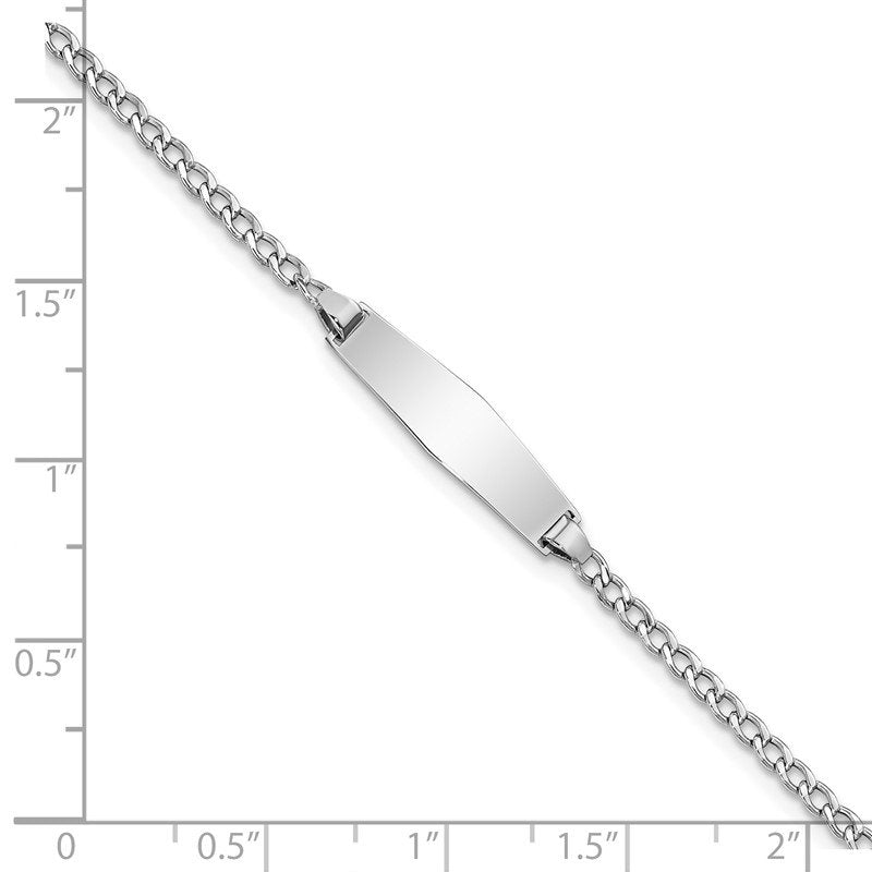 14k White Gold Polished Semi-Solid Chain/Solid Plate Cuban Link Soft Diamond Shape 20x5.5mm Plate 6 inch Baby/Child ID Bracelet