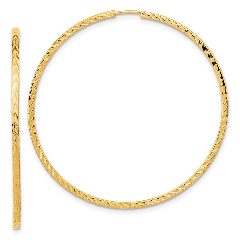14k 1.35x45mm Diamond-cut Square-Tube Endless Hoop Earrings