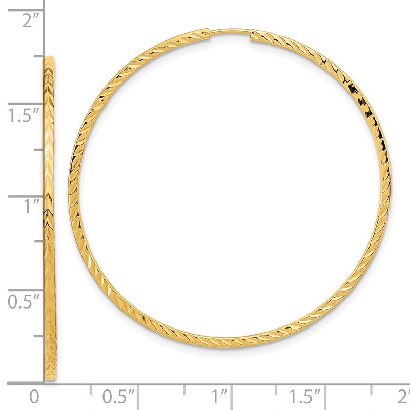 14k 1.35x45mm Diamond-cut Square-Tube Endless Hoop Earrings
