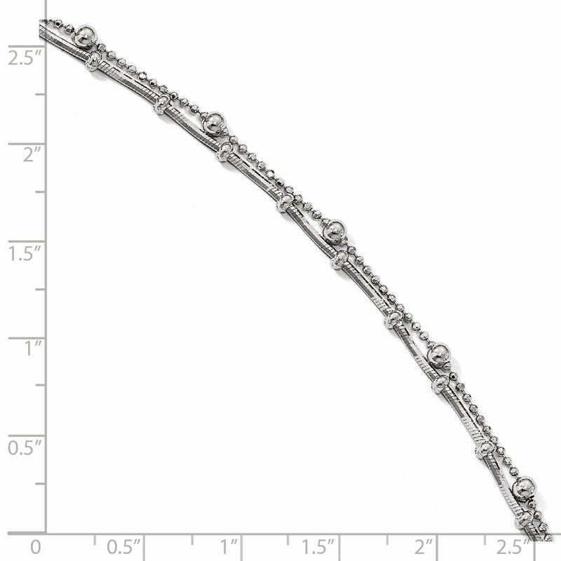 Sterling Silver Rhodium-plated Beaded 2-Strand 9 inch Plus 0.5 inch Extender - Total 9.5 inch Anklet