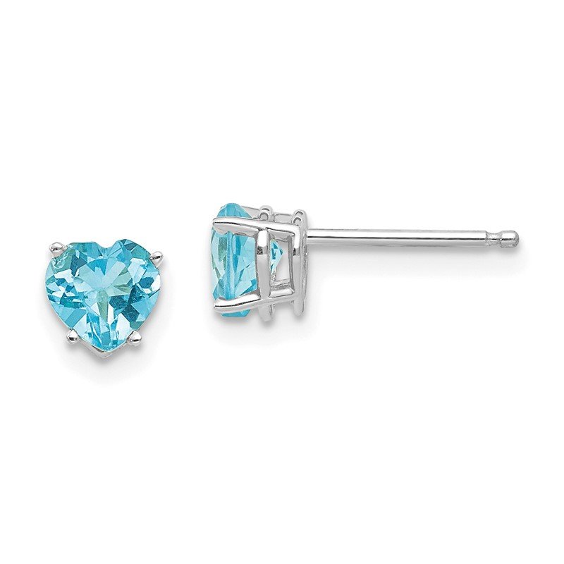 14k White Gold 5mm Heart Blue Topaz Post Earrings