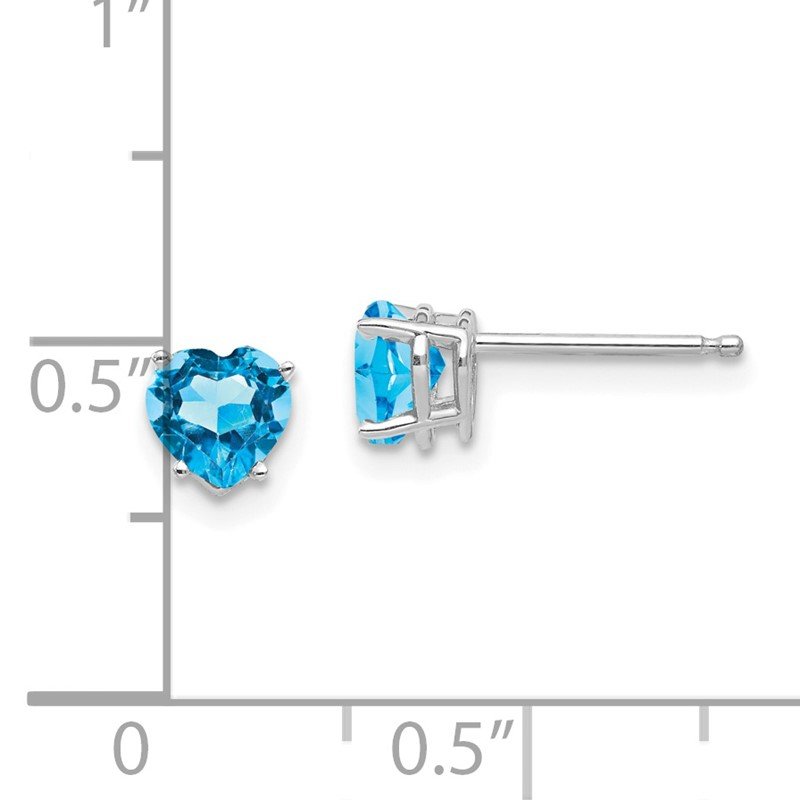 14k White Gold 5mm Heart Blue Topaz Post Earrings