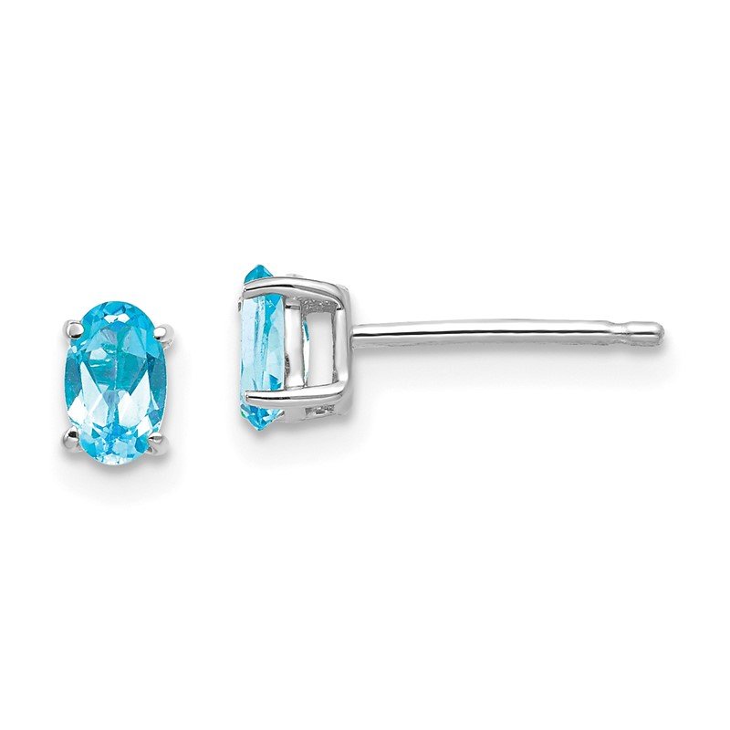 14k White Gold 5x3mm Oval Blue Topaz Post Earrings