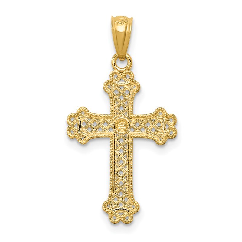 14k with White Rhodium Diamond-cut Filigree Cross Pendant