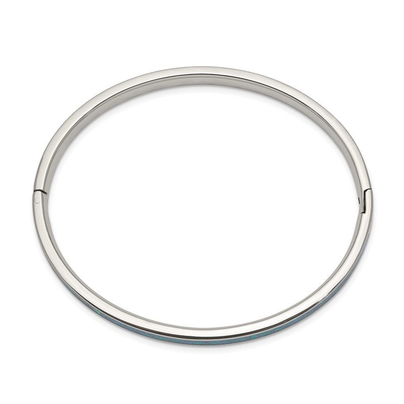 Stainless Steel Polished Imitation Opal 4.75mm Hinged Bangle