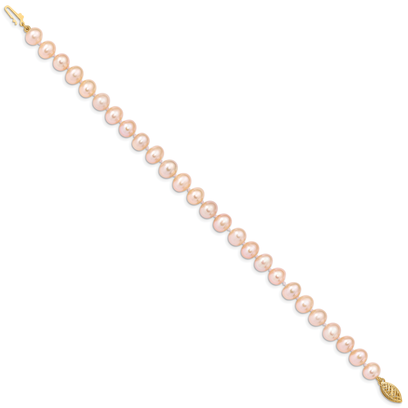 14k 7-8mm Pink Near-Round Freshwater Cultured Pearl 16 inch Necklace