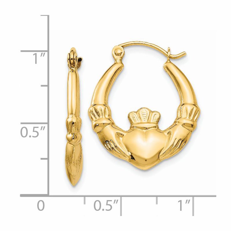 14k Polished Claddagh Hoop Earrings