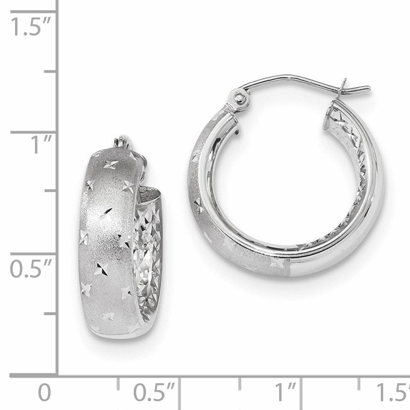 14k White Gold Polished, Satin &amp; D/C In/Out Hoop Earrings
