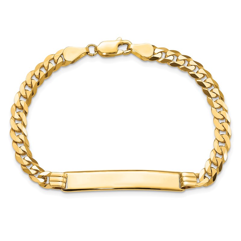 14k Polished Solid Chain/Solid Plate Curb Link 34x7mm Plate 7 inch ID Bracelet