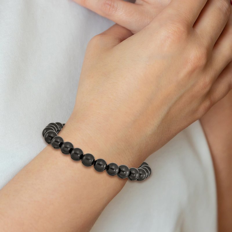 8mm Black Wood Beaded Stretch Bracelet