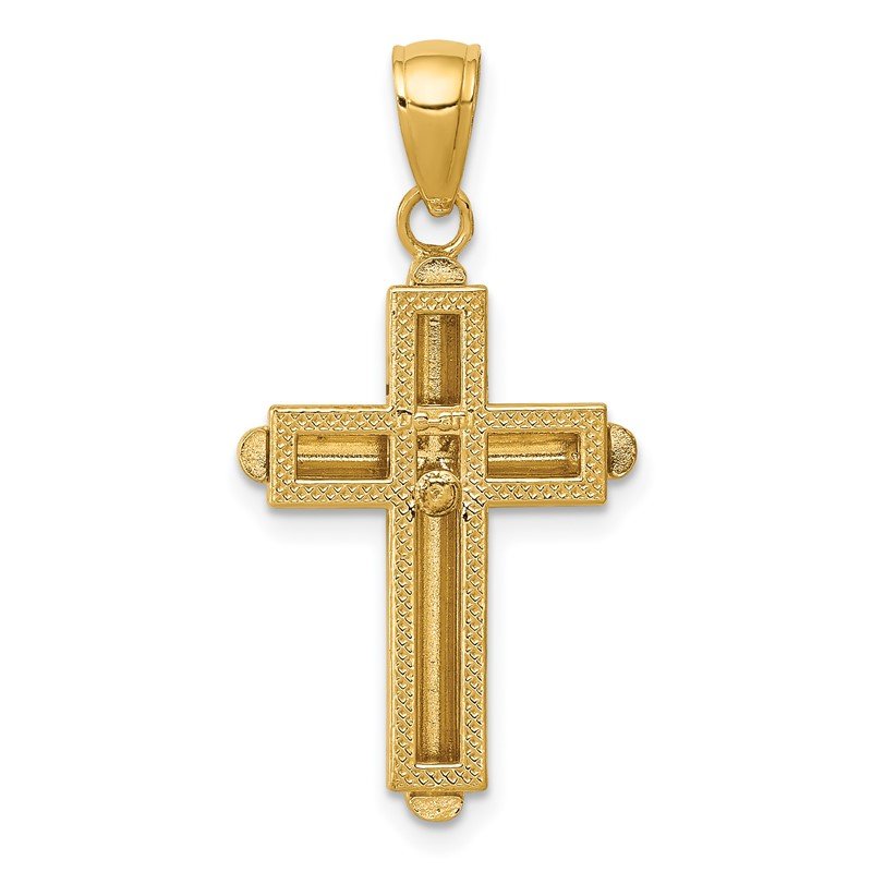 14K Polished Beveled Stick Cross with Frame Pendant