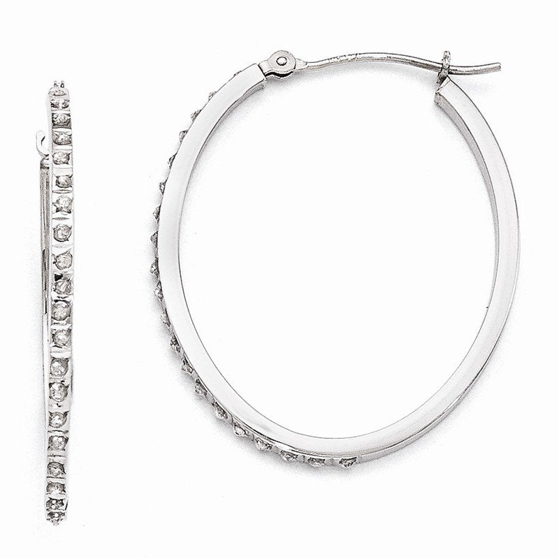 14k White Gold Diamond Fascination Oval Hinged Hoop Earrings
