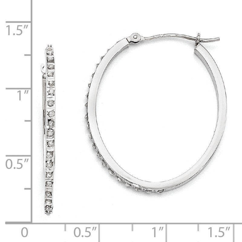 14k White Gold Diamond Fascination Oval Hinged Hoop Earrings
