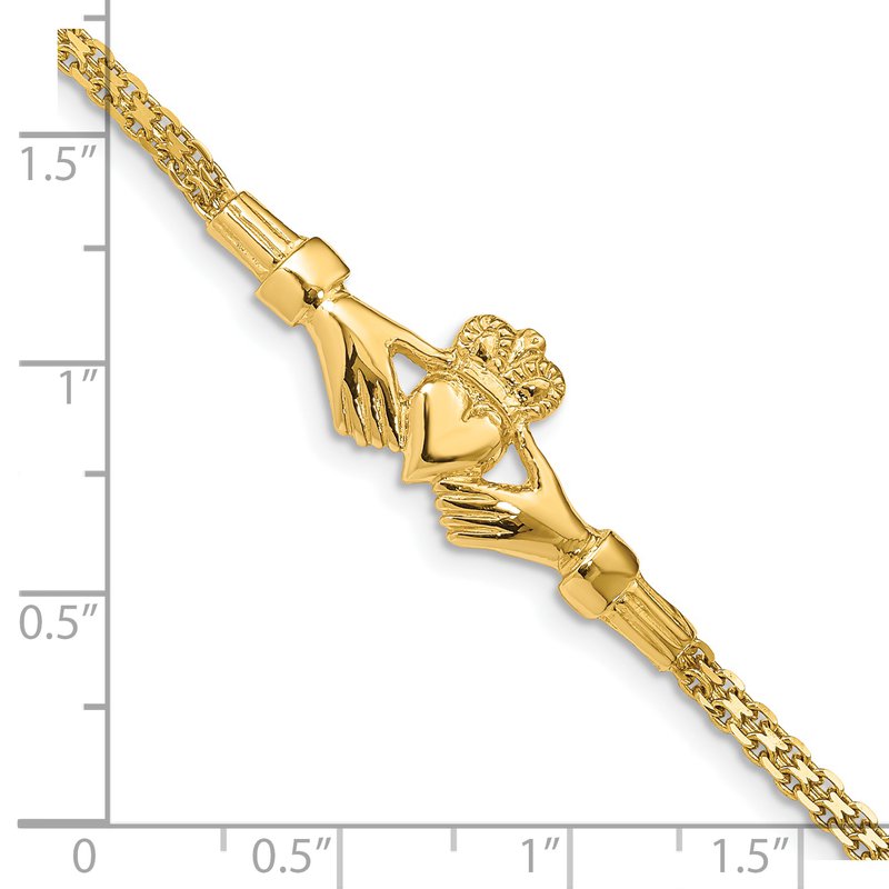 14K Polished Claddagh and Bismark Chain 7 inch Bracelet
