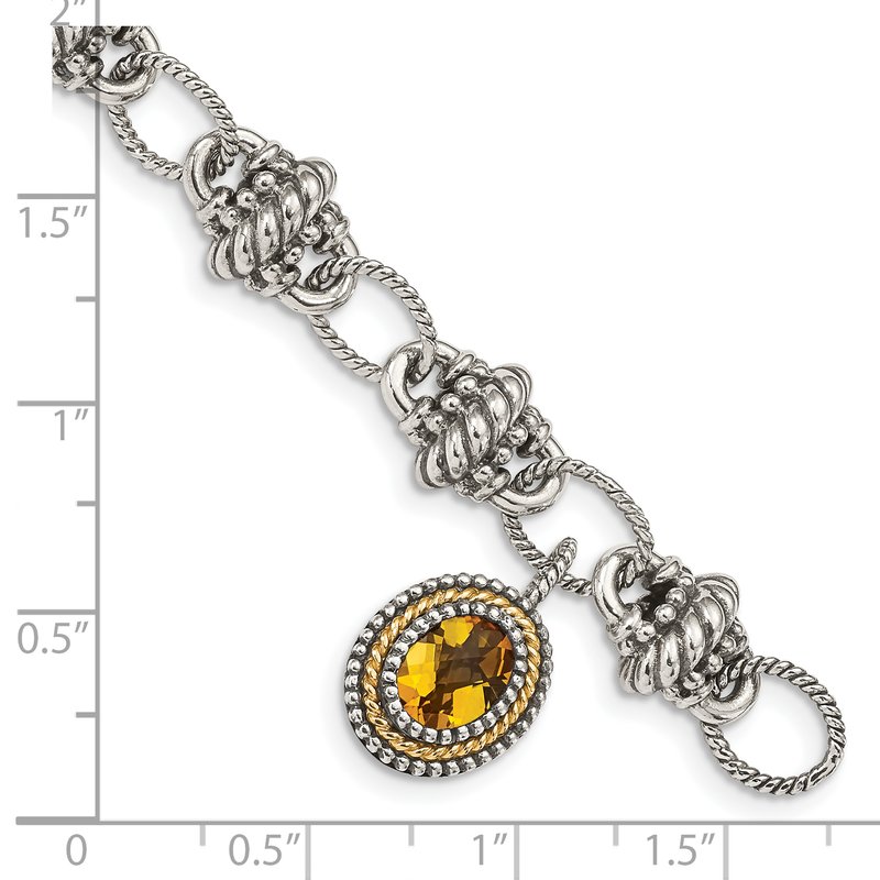Sterling Silver with 14K Accent 7.75 Inch Antiqued Oval Citrine Bracelet