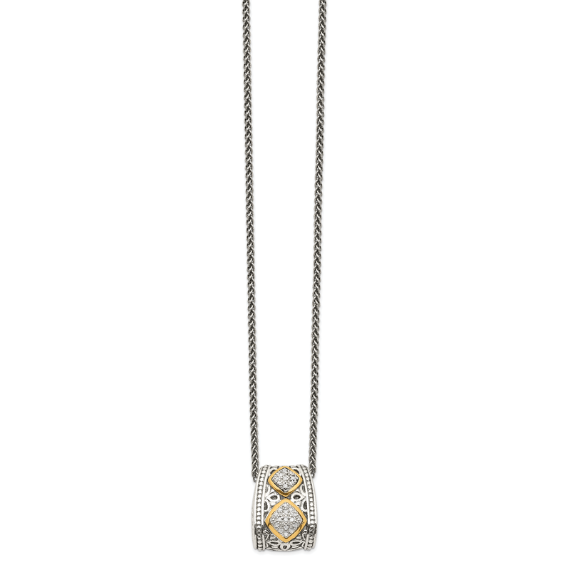 Sterling Silver Antiqued with 14K Accent Diamond 18 Inch Necklace