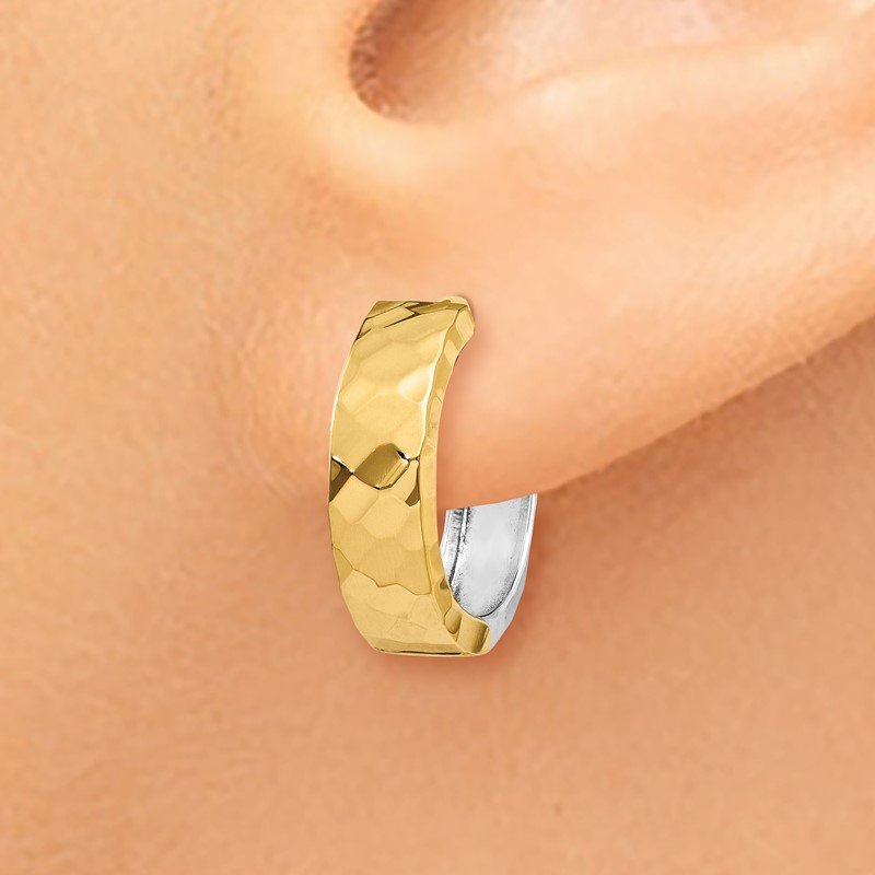 14k Two-tone Textured Hinged Hoop Earrings
