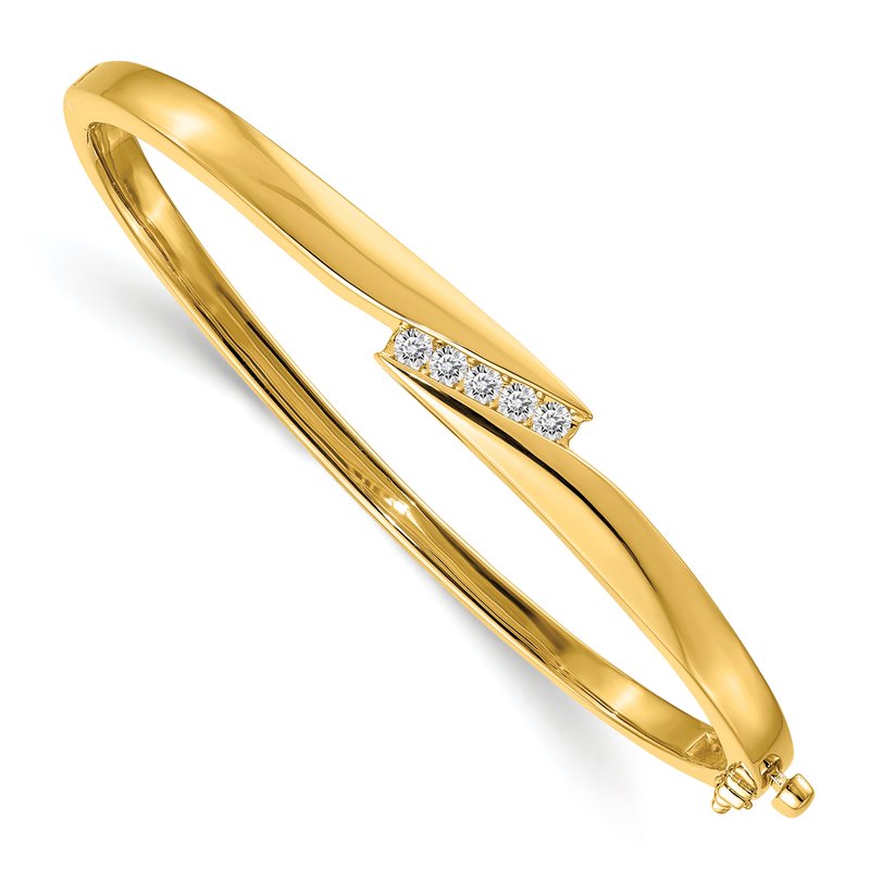 14k Complete 5-Stone 1/3 carat AA Diamond Hinged Oval Bangle Bracelet