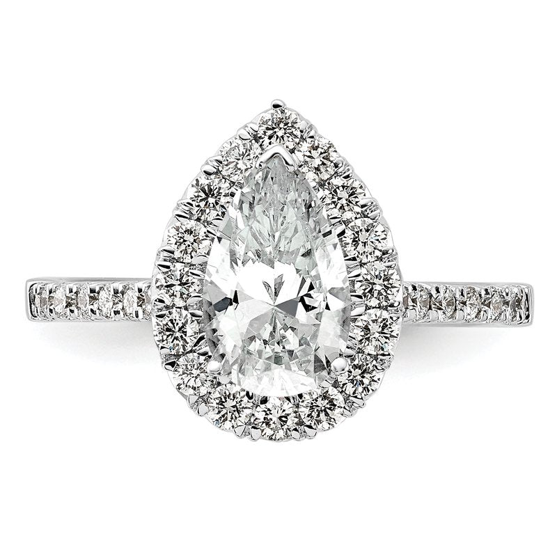 14K White Gold 1/3 carat Lab Grown Diamond VS+ F+ Semi-Mount Pear Halo Engagement Ring
