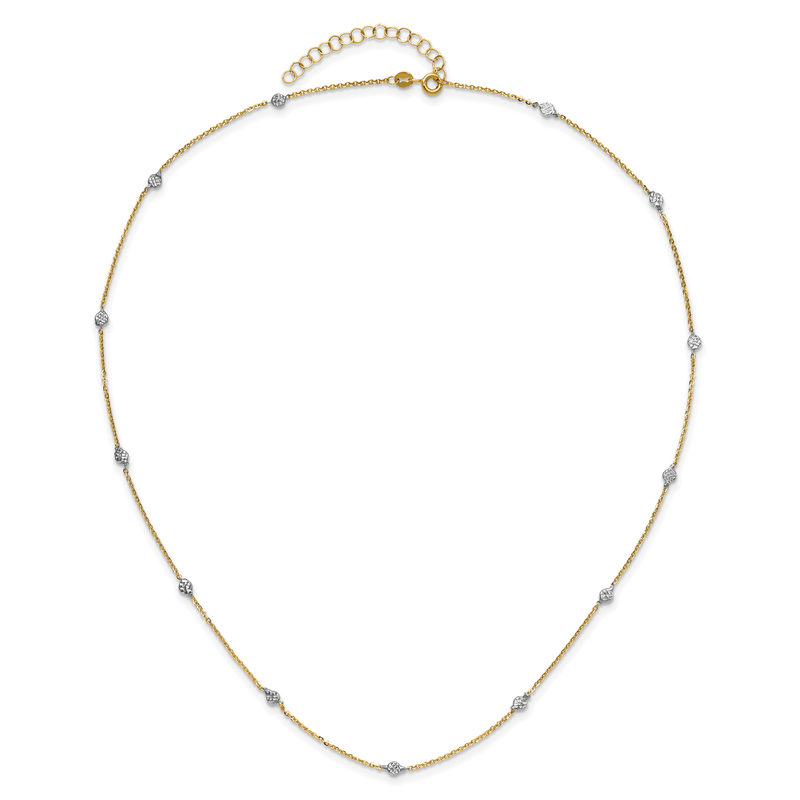 14K and White Rhodium Polished Diamond-cut Discs and Chain 18 inch Station Necklace
