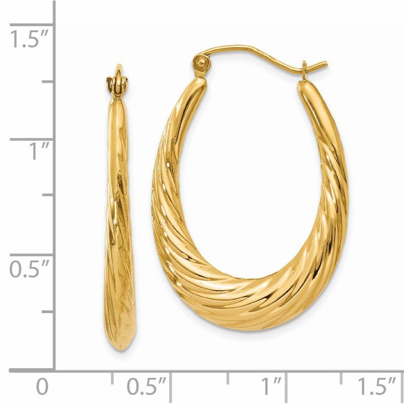 14k Polished Twisted Oval Hollow Hoop Earrings