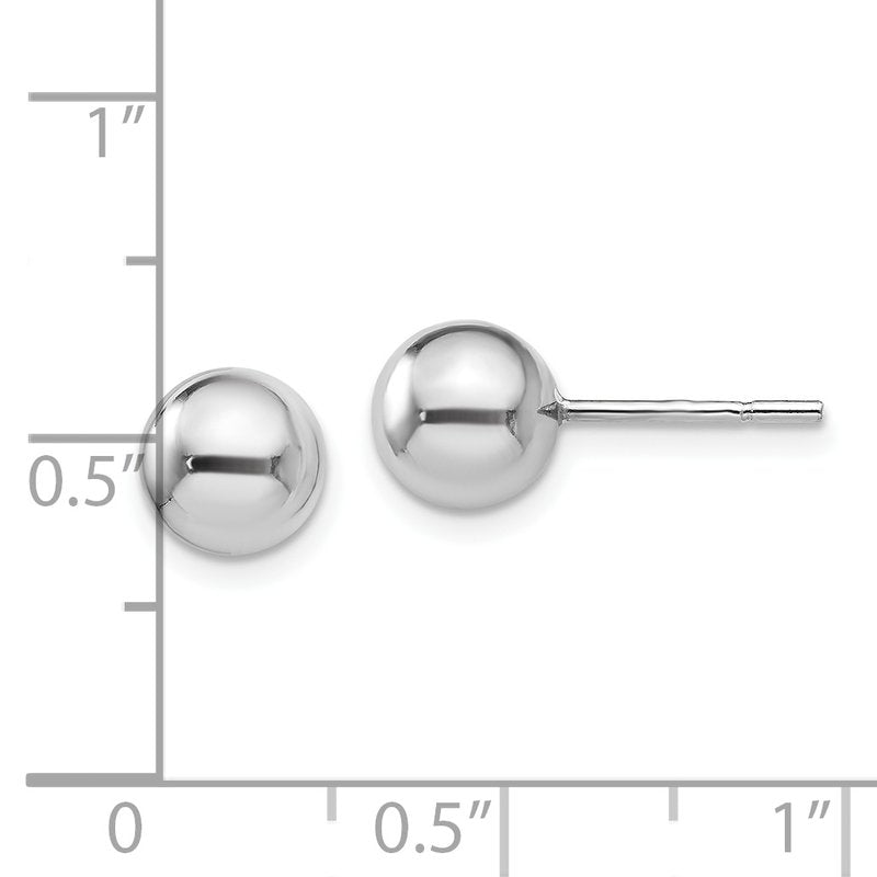 Sterling Silver RH-plated 7mm Polished Ball Post Earrings