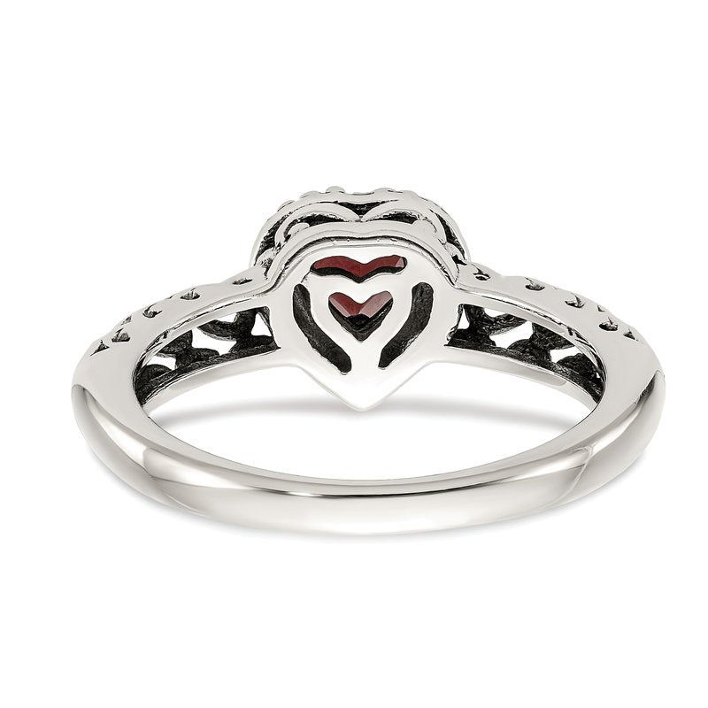 Sterling Silver with 14K Accent Antiqued Heart Garnet Ring
