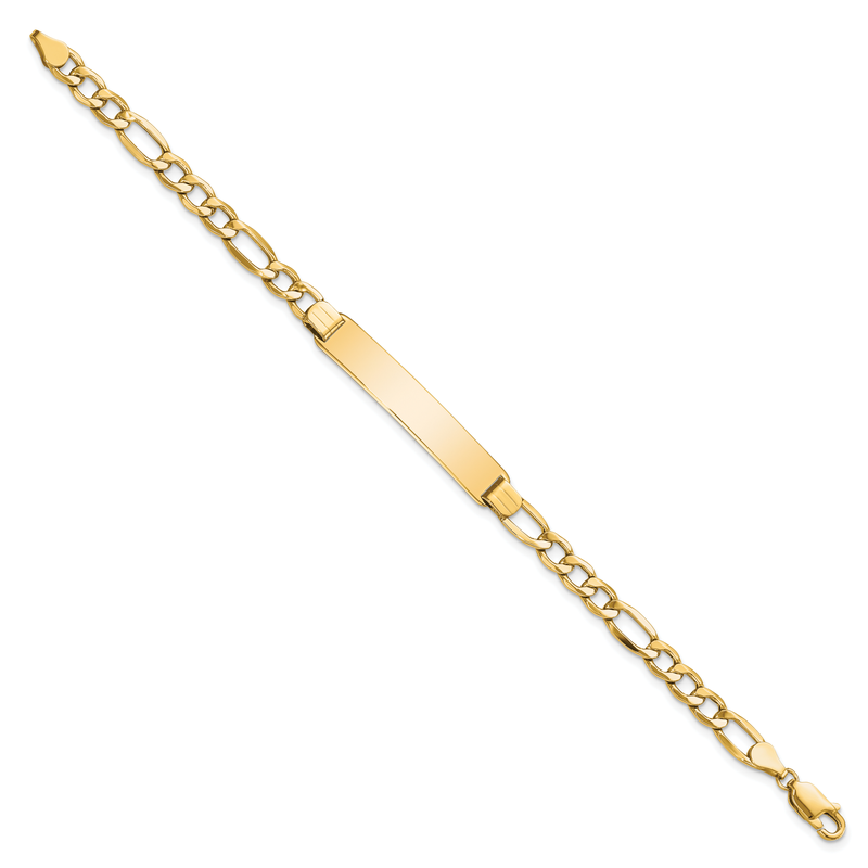 14k Polished Semi-Solid Chain/Solid Plate Figaro Link 34.5x7mm Plate 7 inch ID Bracelet
