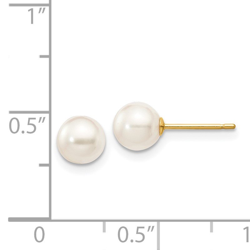 14k 5-6mm White Round Akoya Saltwater Cultured Pearl Stud Post Earrings
