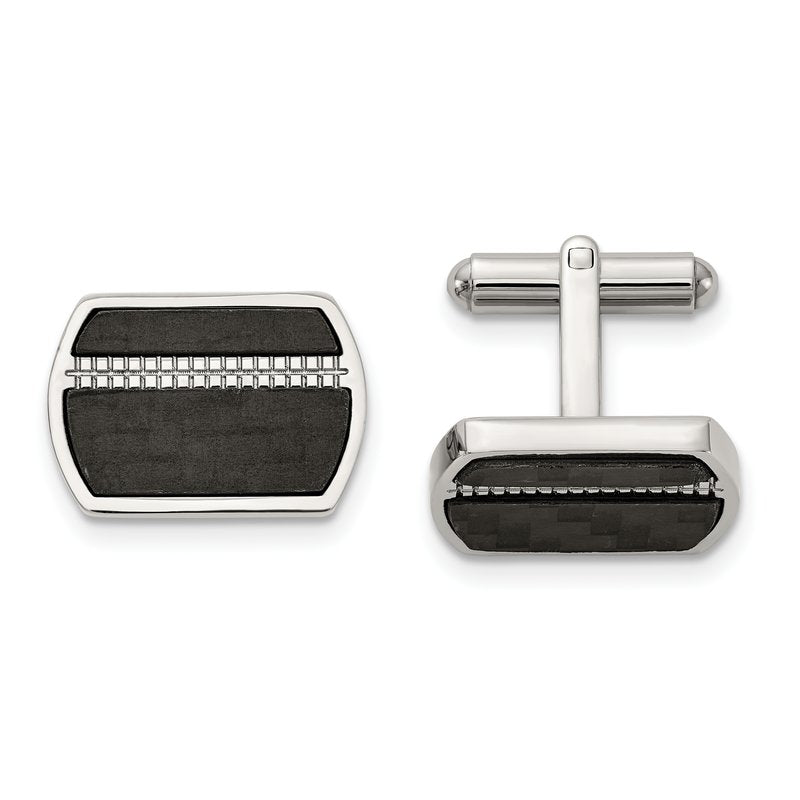Stainless Steel Polished Black Carbon Fiber Inlay Cufflinks