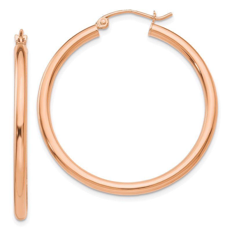 14k Rose Gold 2.5x35mm Polished Lightweight Tube Hoop Earrings