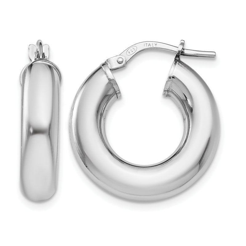 Sterling Silver RH-plated Polished Hoop Earrings