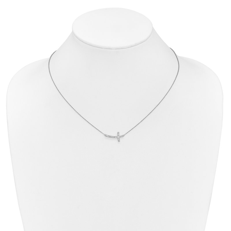 14k White Gold 1/10 carat Diamond Sideways Cross 18 inch Necklace