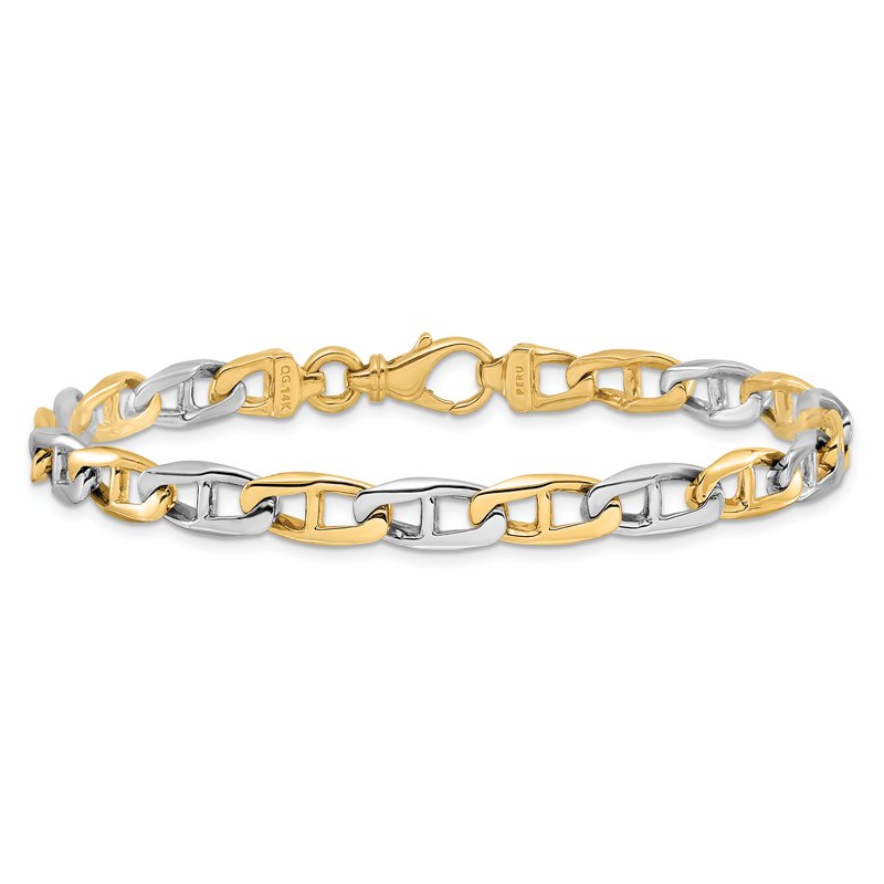 14K Two-tone 18 inch 6.6mm Hand Polished Fancy Flat Anchor Link with Fancy Lobster Clasp Chain